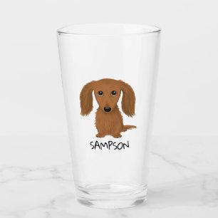 Longhaired Red Dachshund   Wiener Dog Custom Glass