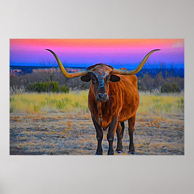 Longhorn at Sunset Poster (Front)