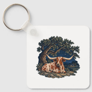 Longhorn Beneath a Starry Live Oak Key Ring