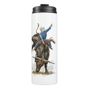 Longhorn Bull Rider Rodeo Power Sport Western Art Thermal Tumbler