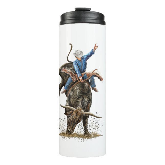 Longhorn Bull Rider Rodeo Power Sport Western Art Thermal Tumbler (Front)