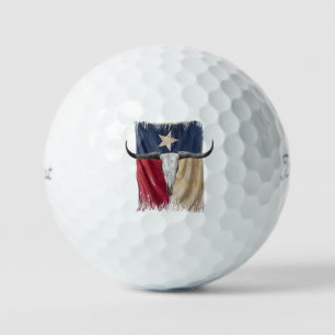 Longhorn Bull Skull Distressed Worn Texas Flag Golf Balls
