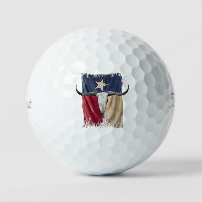 Longhorn Bull Skull Distressed Worn Texas Flag Golf Balls (Front)