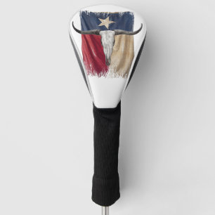 Longhorn Bull Skull Distressed Worn Texas Flag Golf Head Cover