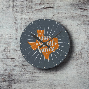 Longhorn Burnt Orange Home Sweet Home - Texas Round Clock