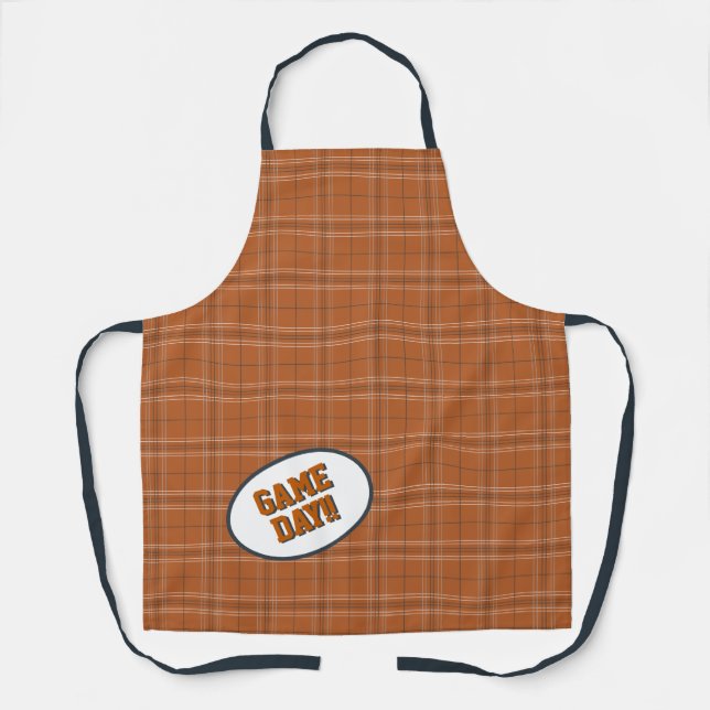 Longhorn Burnt Orange Plaid Pattern Game Day Apron (Front)