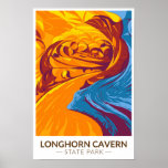 Longhorn Cavern State Park Texas Vintage  Poster<br><div class="desc">Longhorn Cavern State Park artwork design. The state park is named for Longhorn Cavern,  a limestone cave formed by the cutting action of an underground river that receded thousands of years ago.</div>