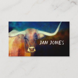 longhorn cow art on blue and brown custom business card