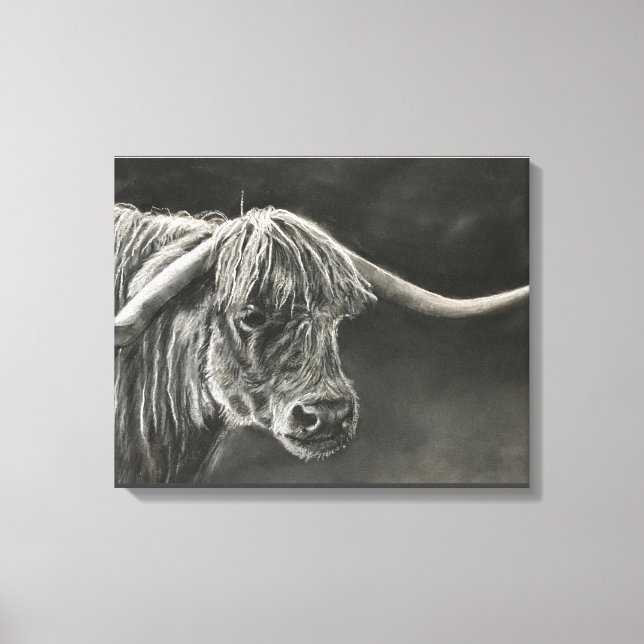 Longhorn Cow Charcoal Drawing Canvas Print (Front)