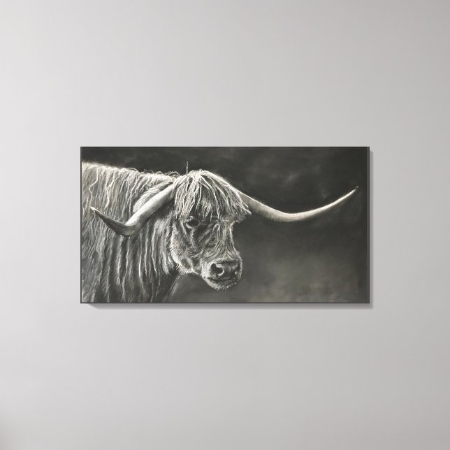 Longhorn Cow Charcoal Drawing Canvas Print (Front)
