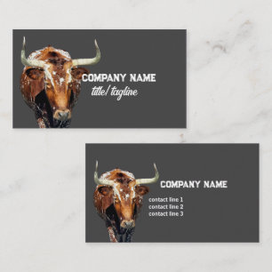 longhorn cow photo art charcoal grey business card