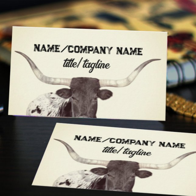 longhorn cow photo sepia rustic country   business card (Creator Uploaded)