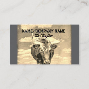 longhorn cow rustic country sepia tones  business card