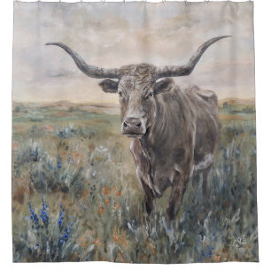 "Longhorn" Hand painted Shower Curtain