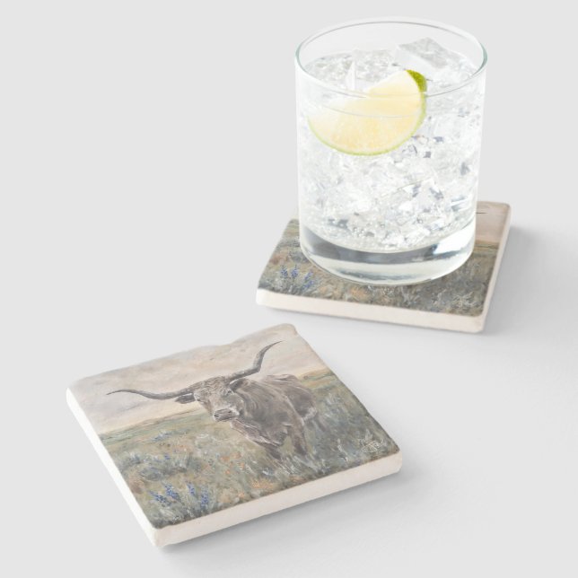 "Longhorn" Hand painted Stone Coaster (Side)