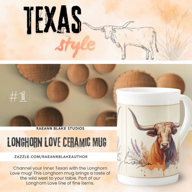 Longhorn Love #1 Bone China Ceramic Mug (Creator Uploaded)