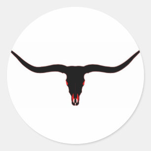 Longhorn Skull Black and Red Classic Round Sticker
