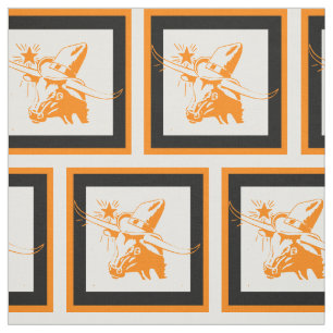 Longhorn Steer Head With Cowboy Hat With Frame 2 Fabric