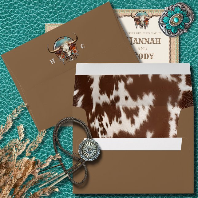 Longhorn Western Cowhide Wedding Invite Envelope (Creator Uploaded)