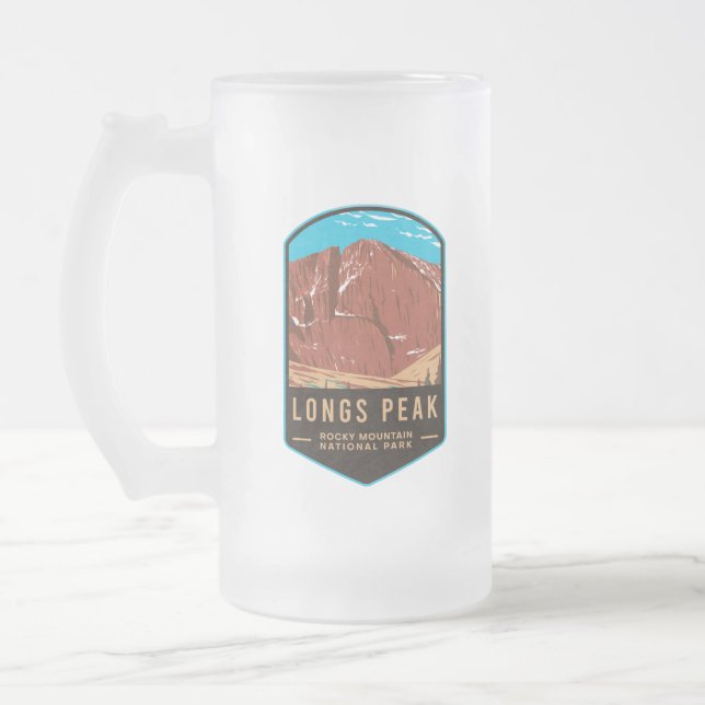 Longs Peak Rocky Mountain National Park Frosted Glass Beer Mug (Left)