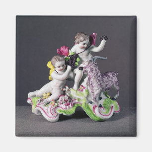 Longton Hall group, two putti with goat, c.1755 Magnet