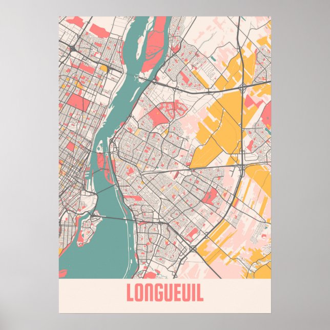 Longueuil - Canada Chalk City Map Poster (Front)