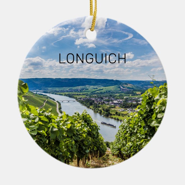 Longuich Moselle Vineyard Panorama Germany Ceramic Tree Decoration (Front)