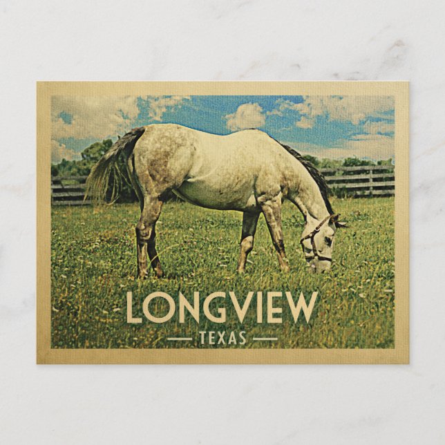 Longview Texas Horse Farm - Vintage Travel Postcard (Front)