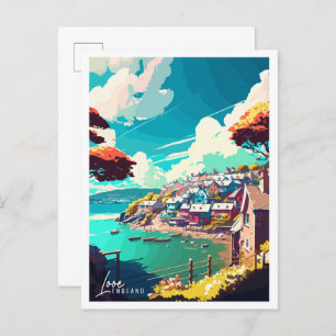 Looe England vintage travel illustration Postcard