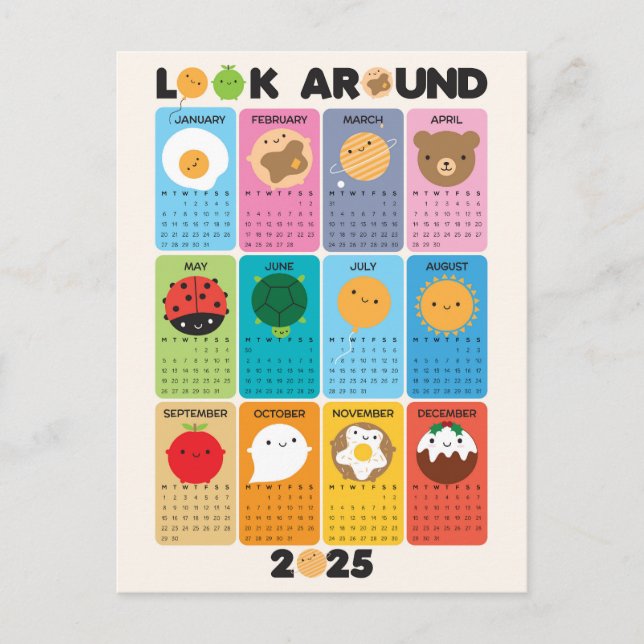 Look Around Kawaii 2025 Calendar Postcard (Front)