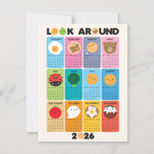 Look Around Kawaii 2026 Calendar Postcard