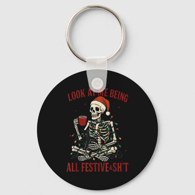 Look At Me Being All Festive And Christmas Skeleto Key Ring (Front)