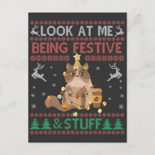 Look at Me Being Festive & Stuff Ugly Xmas Cat Announcement Postcard