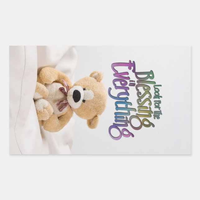 Look For The Blessing Teddy Bear MotivationalQuote Rectangular Sticker (Front)