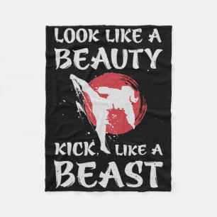 Look Like A Beauty Kick Like A Beast Funny Karate  Fleece Blanket