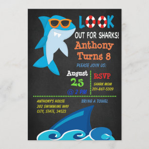 Look Out For Sharks Pool Party Birthday Invitation