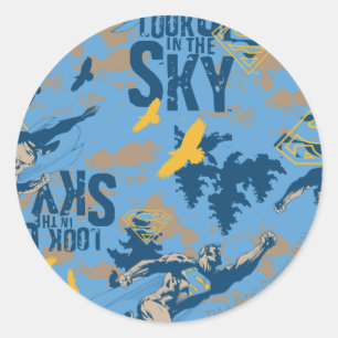 Look, up in the sky in blue classic round sticker