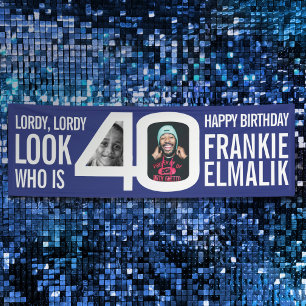 Look who 40 40th birthday party photo blue white banner