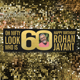Look who 60 60th birthday party photo black gold banner