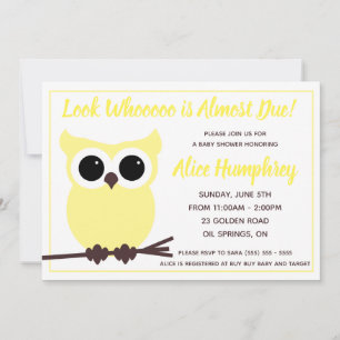 Look Who is Almost Due!  Yellow Owl Baby Shower  Invitation