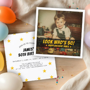 Look Who’s 50 Birthday Custom Retro Photo Invitation