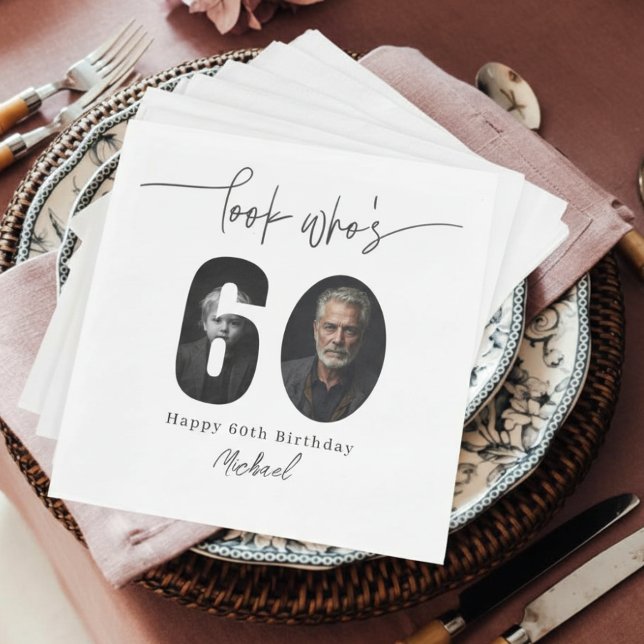 Look Who’s 60 Custom Photo Birthday Party Napkins (Creator Uploaded)