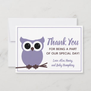 Look Whooo is Almost Due! Purple Owl Thank You Card