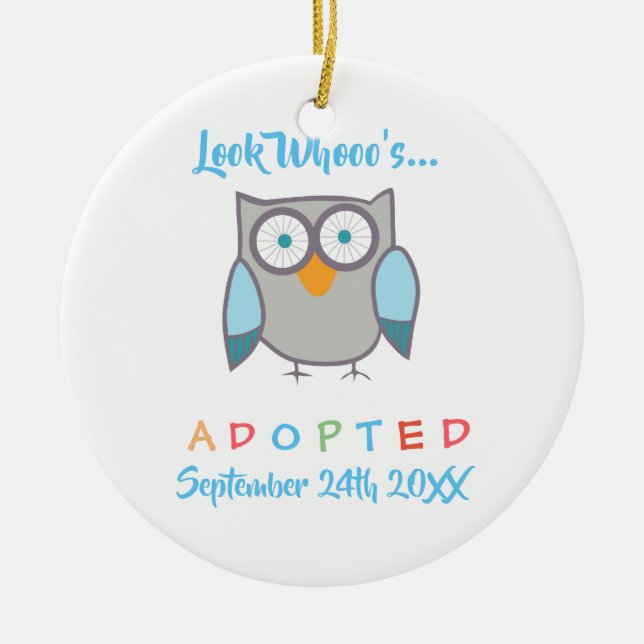 Look Whooo's Adopted Owl Custom Ceramic Tree Decoration (Front)