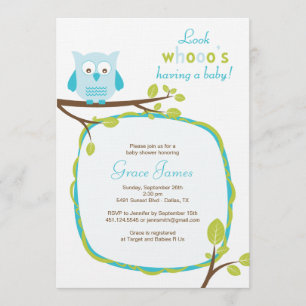 Look whooo's having a baby - Blue owl baby shower Invitation