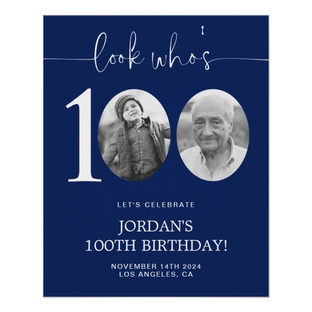 Look Who's 100 | Blue 100th Birthday Poster (Front)