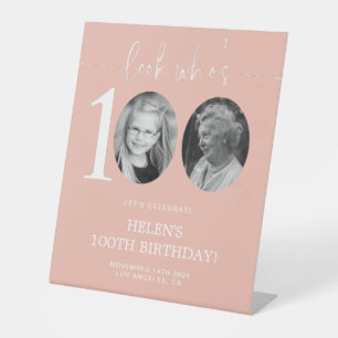 Look Who's 100   Pink 100th Birthday Welcome Pedestal Sign