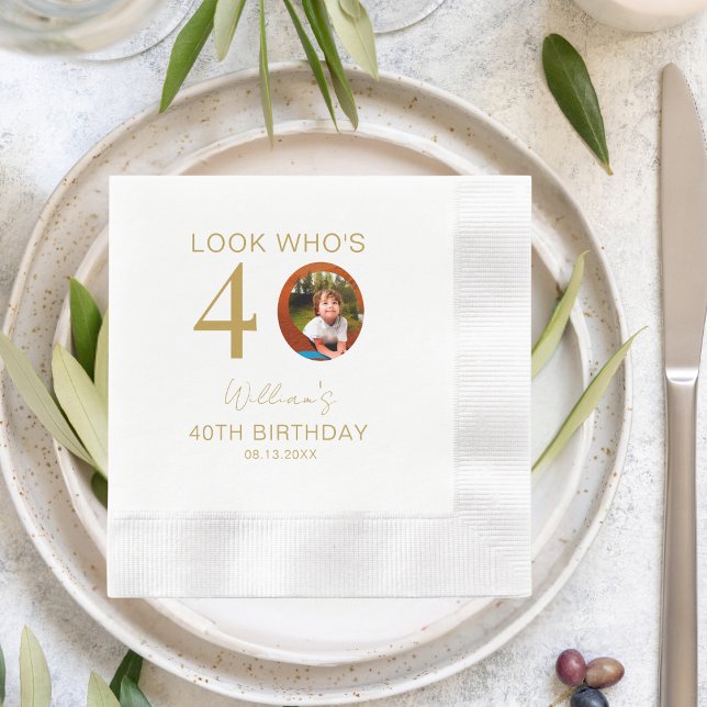 Look Who's 10th 20th 30th 40th 50th 60th Birthday Napkin (Creator Uploaded)