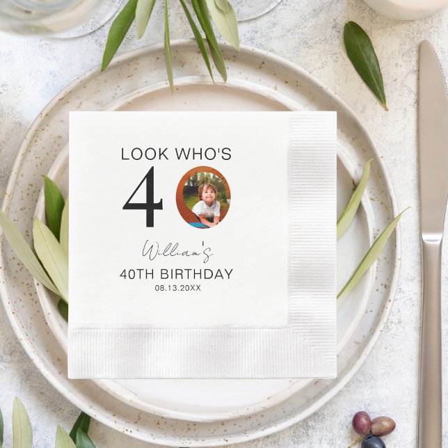 Look Who's 10th 20th 30th 40th 50th 60th Birthday Napkin (Creator Uploaded)