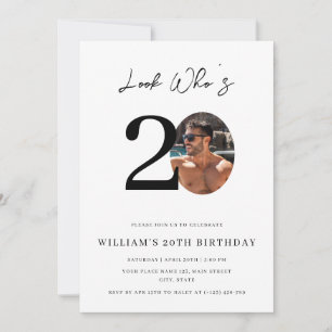 Look Who's 20 Birthday Modern Simple Photo Invitation